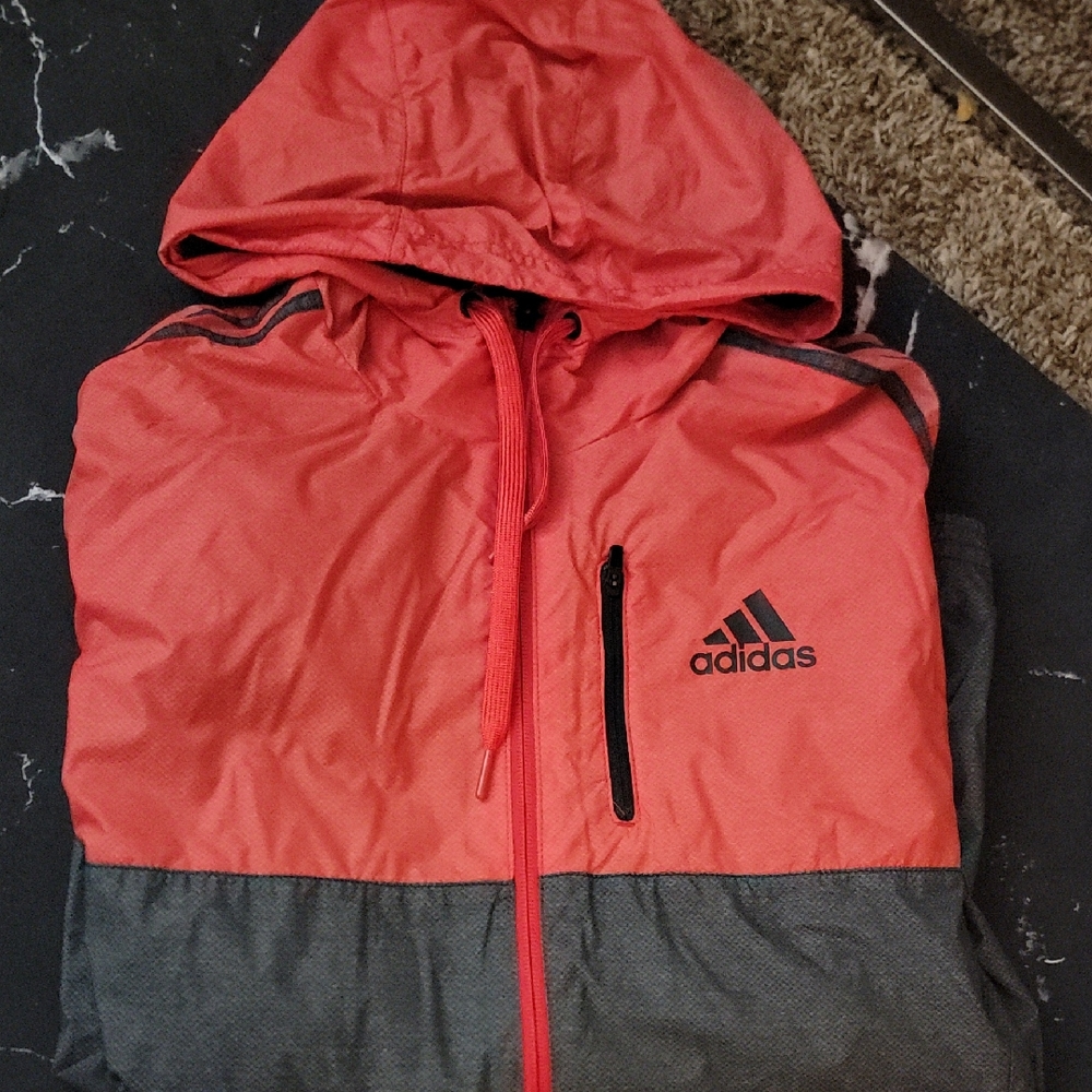 Adidas Red and Gray Hooded Jacket